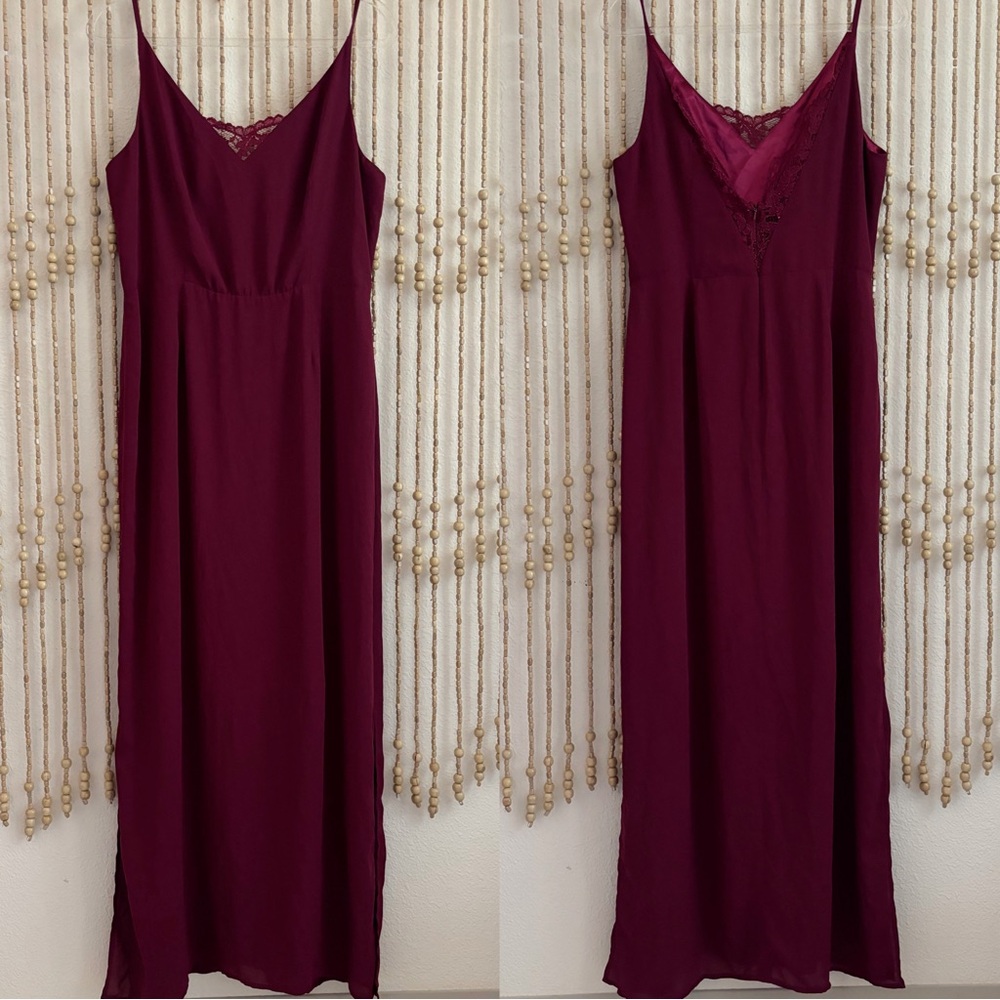 Paper Crown Anthologie Burgundy Slip Glam Maxi Formal Party Bridesmaid Dress 14